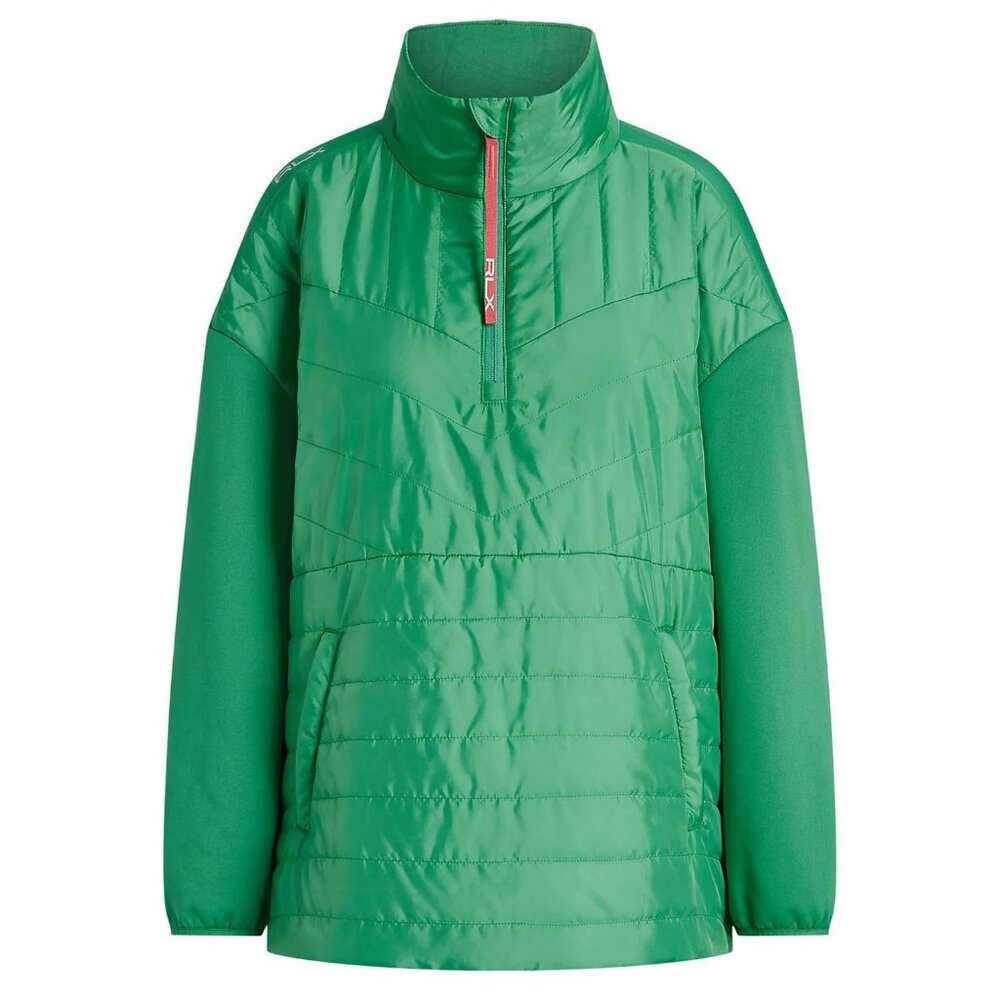 Ralph Lauren RLX Quilted Jacket L Winter Panel Hybrid Pullover Raft Green Rose